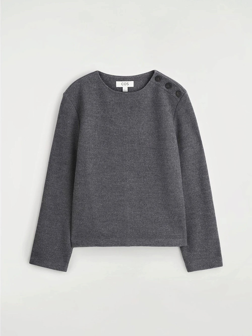COS Button-Detail Boiled-Wool Sweatshirt Gray